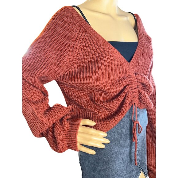 Rue21 Womens V-Neck Cinched Front Knit Sweater Size M Lagenlook Cinnamon Girl - Picture 3 of 9